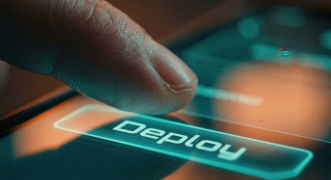 Finger hovering over deploy button on digital touch screen