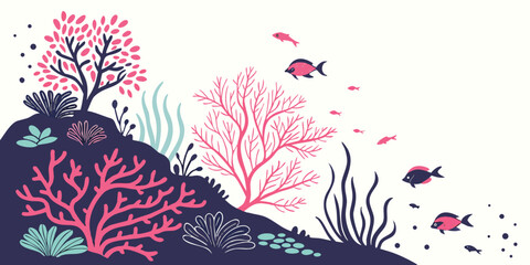 Vibrant coral reef teeming with colorful fish and diverse marine life Vector © BOY
