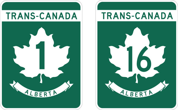 Trans Canada Highways 1 and 16 in Alberta AB: Highway Road Marker Shield Vector Designs