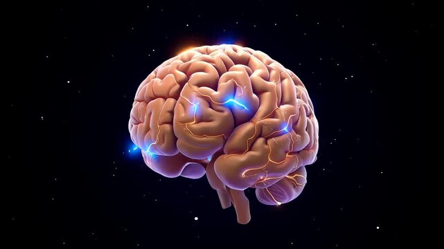 A Stunning 3D Representation of a Human Brain Displaying Neural Connections and Electromagnetic Activity Against a Starry Background