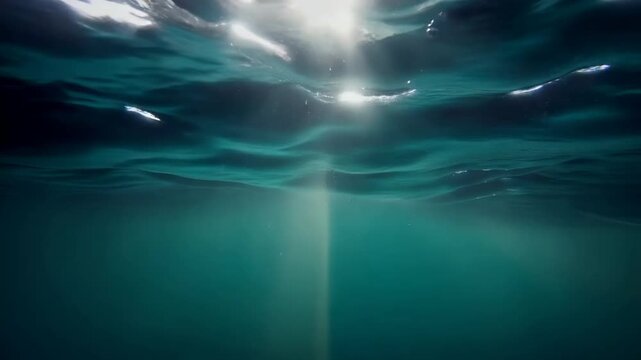 A Tranquil Underwater Scene Captured in Two Frames: Serenity Beneath the Surface with Inviting Hues of Blue and Sunlight Streaming Through the Water's Depths
