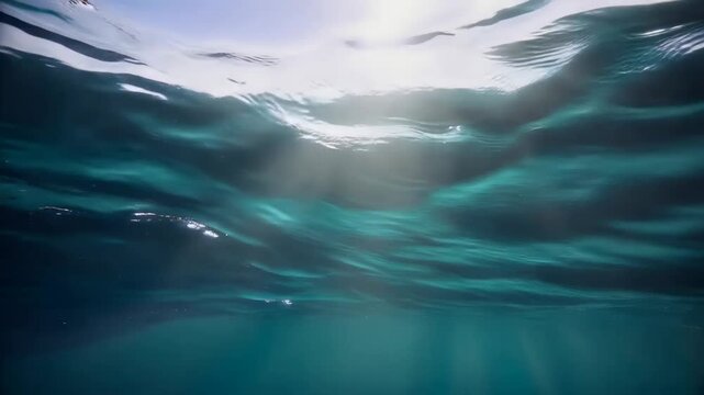 Underwater Serenity: Captivating Sunlight Dancing on Ocean Waves, Displaying Nature's Beauty and Tranquility in Brilliant Teal and Blue Hues