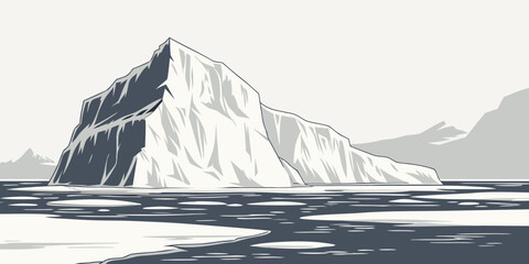 A majestic iceberg floats in the vast, icy expanse of the arctic ocean. Vector © BOY