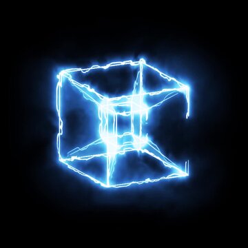 Tesseract hypercube arc reactor with lightning edges - 4d object 