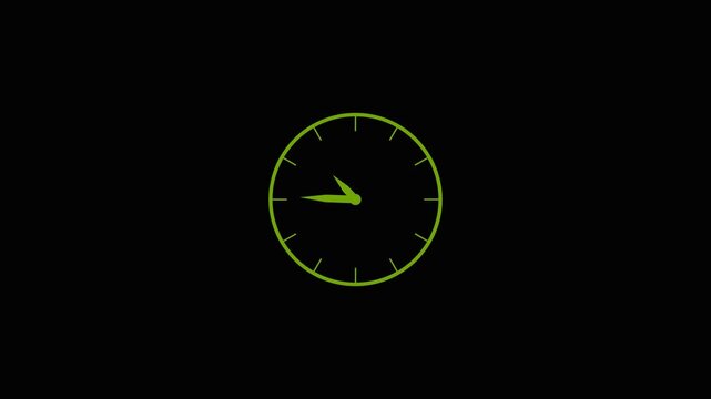 Animated clock in 12 hour loop. Clock with moving arrows on white background.