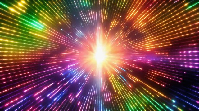 Colorful Radial Light Rays and Explosive Energy Burst Background　中心から放射状に広がるカラフルな光の線と爆発的なエネルギーの背景　動画
