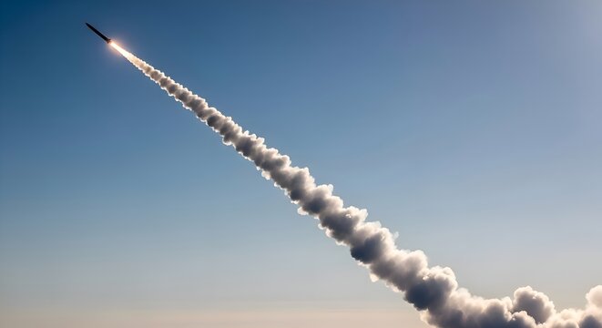 Powerful Ballistic Missile Launch with Smoke Trail