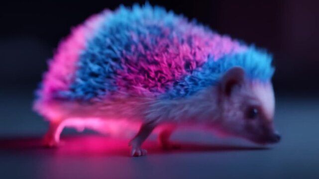 Vibrant hedgehog with neon colors on dark background