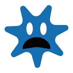 Naklejka premium Blue cartoon virus character expressing fear and shock
