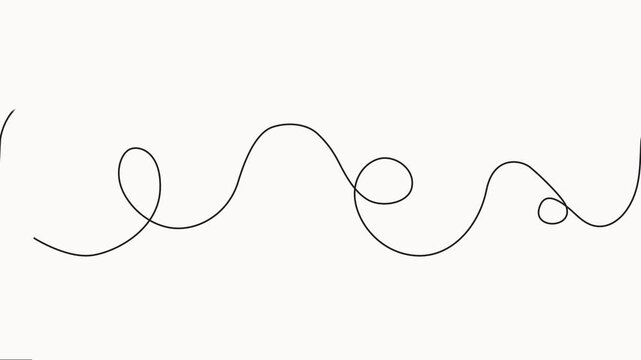 Squiggle line animation continuous one line drawing, Abstract hand drawn dividing thin wave on white background, Self drawing simple animation.