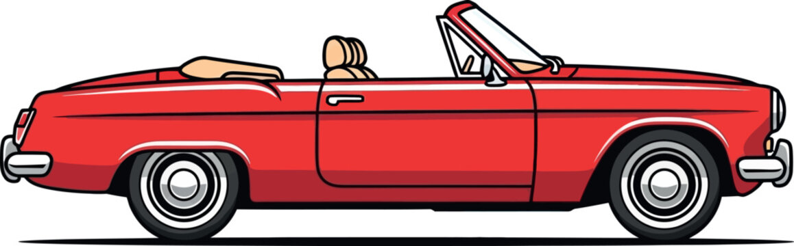 Bright red vintage convertible car illustration against a solid light blue background