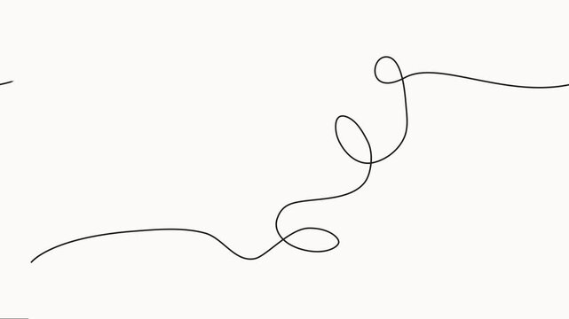 Squiggle line animation continuous one line drawing, Abstract hand drawn dividing thin wave on white background, Self drawing simple animation.