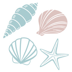 A delightful collection of seashells and starfish in soft pastel colors Vector