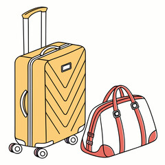 A vintage suitcase and a colorful beach ball resting on a wooden floor Vector