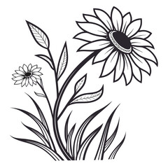 A beautifully detailed illustration of a single daisy plant with leaves and buds Vector
