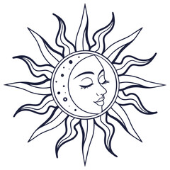 A radiant sun with a smiling face and expressive rays reaching outwards Vector