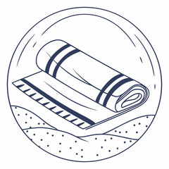 A neatly rolled up blue and white striped towel resting on a flat surface Vector