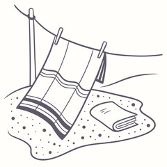 A detailed illustration of a washing machine with clothes hanging on a line Vector