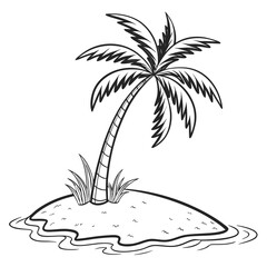 A serene tropical island with a single palm tree and white sandy beach Vector