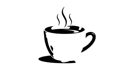 Obraz premium Simple black and white vector graphic illustration of a steaming hot beverage cup design emphasizing warmth and freshness for morning drinks.