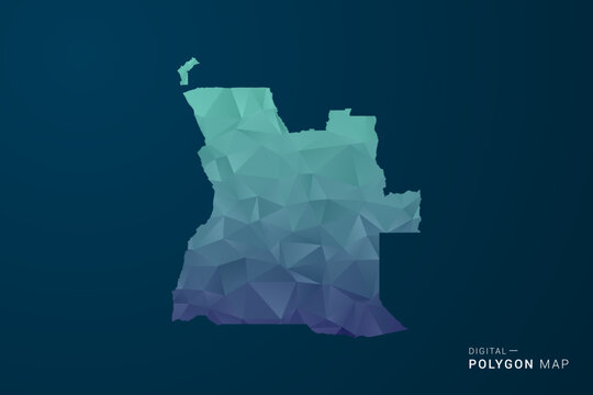 Angola Map - Polygon Style Vector Illustration with Teal Blue Gradient, Low Poly Geometric Design, Digital and Technology Inspired, Clean Silhouette on Dark Background.