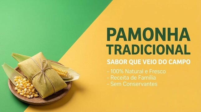 Minimal Brazilian Pamonha and Corn with Green and Yellow Background