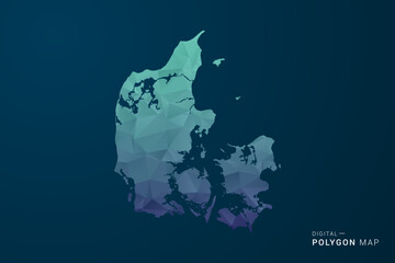 Fototapeta premium Denmark Map - Polygon Style Vector Illustration with Teal Blue Gradient, Low Poly Geometric Design, Digital and Technology Inspired, Clean Silhouette on Dark Background.