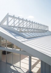 Contemporary architecture, minimalist white building with glass skylights