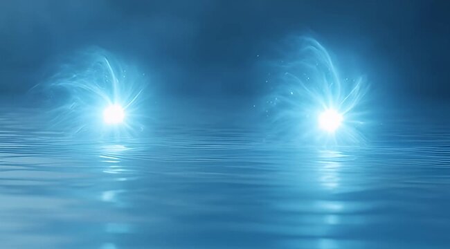 serene water reflections glowing blue light on calm surface