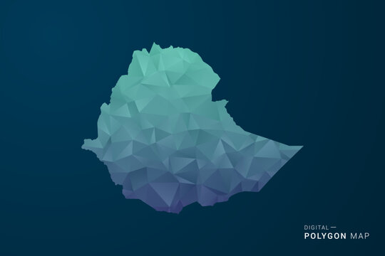 Ethiopia Map - Polygon Style Vector Illustration with Teal Blue Gradient, Low Poly Geometric Design, Digital and Technology Inspired, Clean Silhouette on Dark Background.