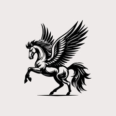 Fototapeta premium Black and White Pegasus Rearing Illustration