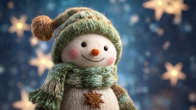 Christmas Snowman with Knit Hat and Scarf Winter Wonderland.