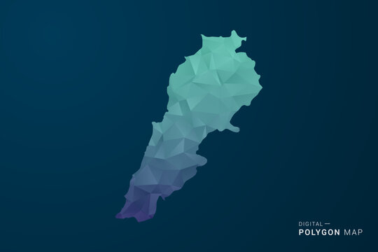 Lebanon Map - Polygon Style Vector Illustration with Teal Blue Gradient, Low Poly Geometric Design, Digital and Technology Inspired, Clean Silhouette on Dark Background.