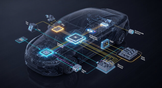 Automotive Electronic Control Unit and Network System Illustration.