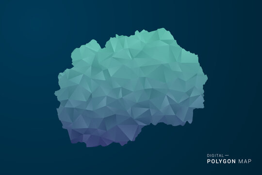 Macedonia Map - Polygon Style Vector Illustration with Teal Blue Gradient, Low Poly Geometric Design, Digital and Technology Inspired, Clean Silhouette on Dark Background.