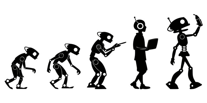 Evolution of man illustrated through a series of black silhouettes Vector