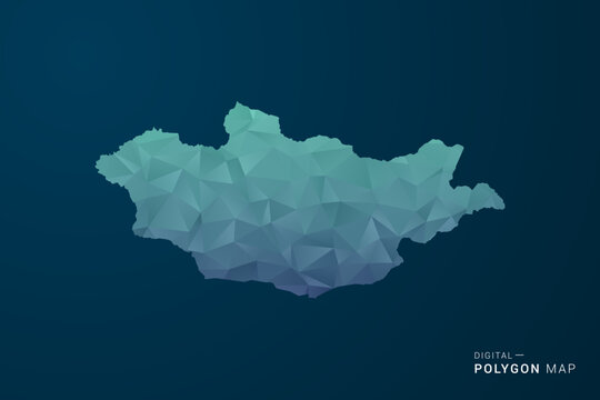 Mongolia Map - Polygon Style Vector Illustration with Teal Blue Gradient, Low Poly Geometric Design, Digital and Technology Inspired, Clean Silhouette on Dark Background.