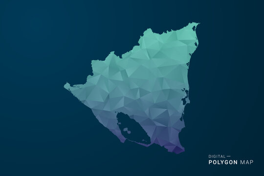 Nicaragua Map - Polygon Style Vector Illustration with Teal Blue Gradient, Low Poly Geometric Design, Digital and Technology Inspired, Clean Silhouette on Dark Background.