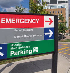 multi-colored hospital direction sign