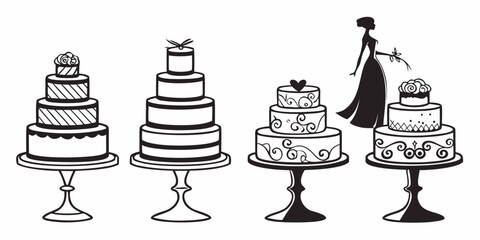 Assorted wedding cakes displayed on cake stands Vector © rabbi