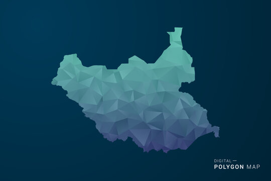 South Sudan Map - Polygon Style Vector Illustration with Teal Blue Gradient, Low Poly Geometric Design, Digital and Technology Inspired, Clean Silhouette on Dark Background.