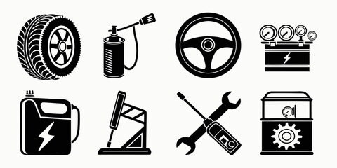 Collection of icons representing various automotive and safety symbols Vector