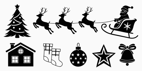 A festive illustration featuring holiday symbols and a sleigh with reindeer Vector © rabbi