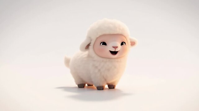 Charming smiling lamb animation on clean white background for childrens content and easter celebration projects featuring cartoon character design