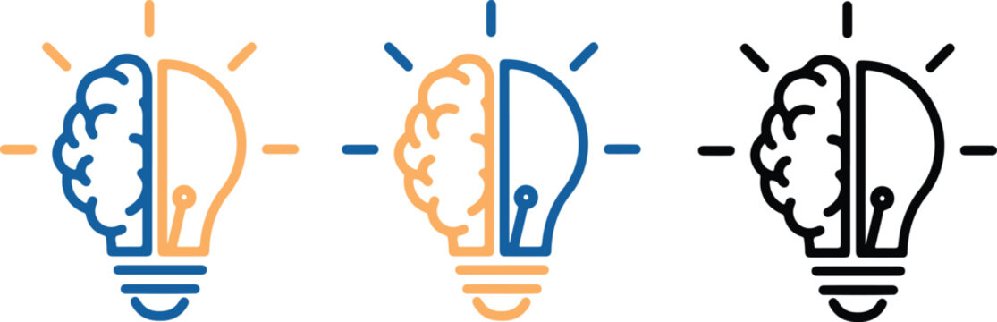 Creative icon of a half brain half lightbulb representing ideas, creativity, knowledge, technology and the human mind.