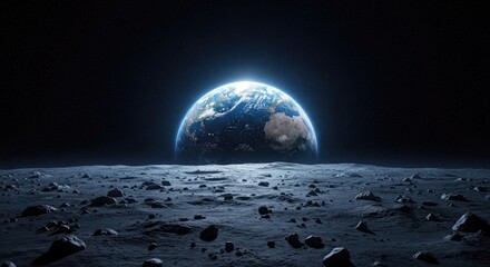 Earthrise from the lunar surface in space