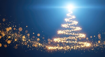 Blurry christmas tree with bright lights at night