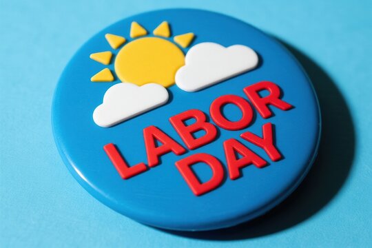 Labor Day badge with sun and clouds