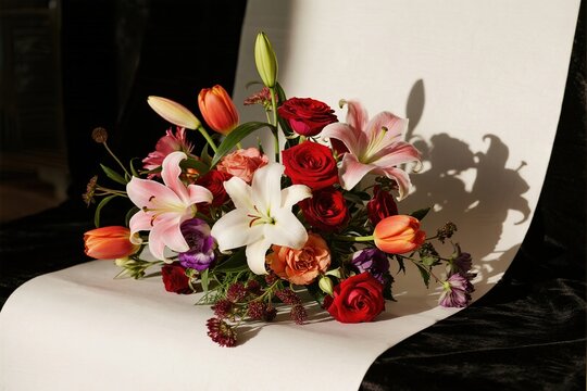 Colorful floral bouquet on white surface