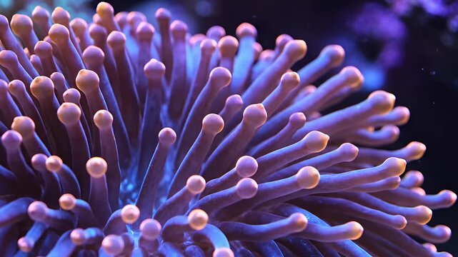 Close-up of vibrant purple and orange coral tentacles underwater